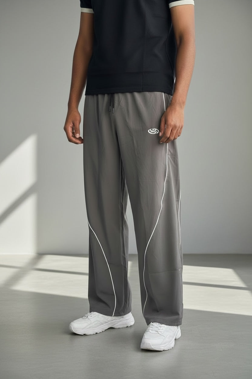 LOOSE FIT PIPING TRACK PANTS-MOUSE GREY