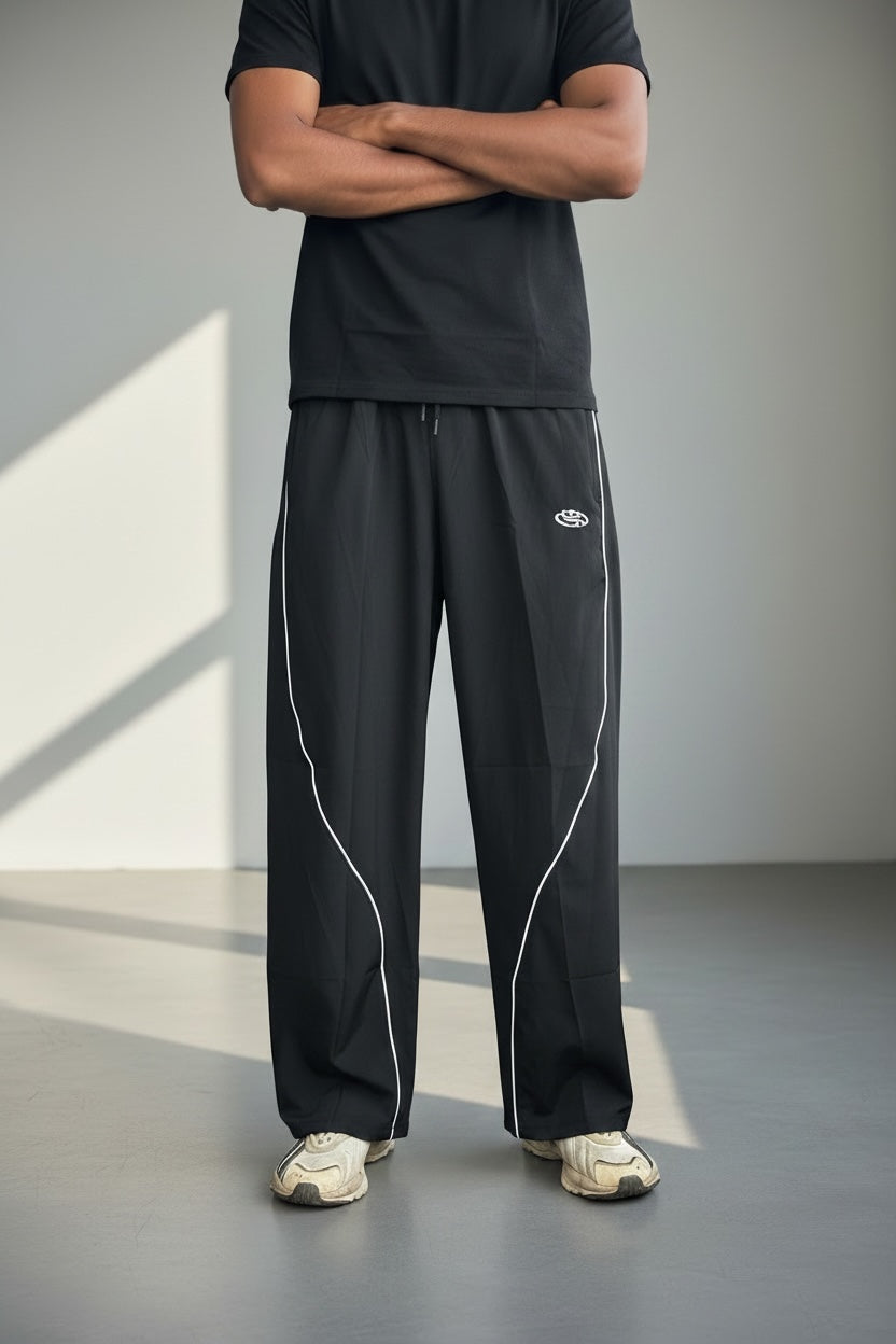 Loose fit piping track pants- Black