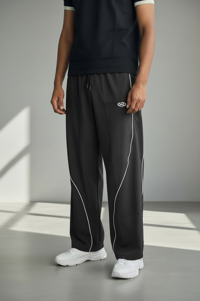 Loose fit piping track pants- Black