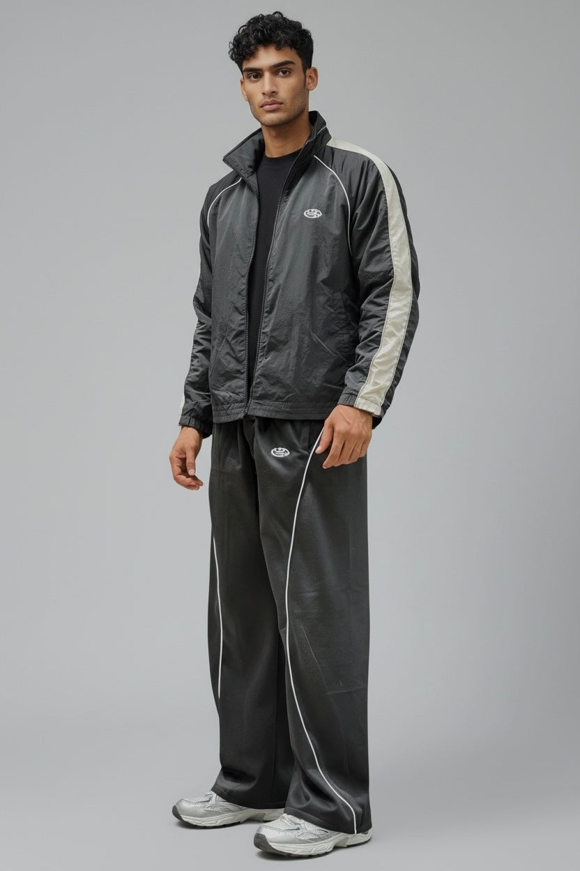LOOSE FIT TRACK PANT-BLACK (LYCRA LOOPKNIT WITH FLEECE)