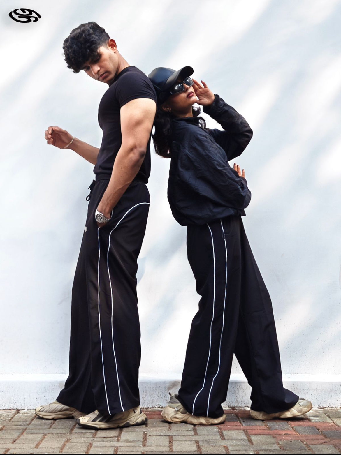 PIPING LOOSE FIT TRACK PANTS-BLACK