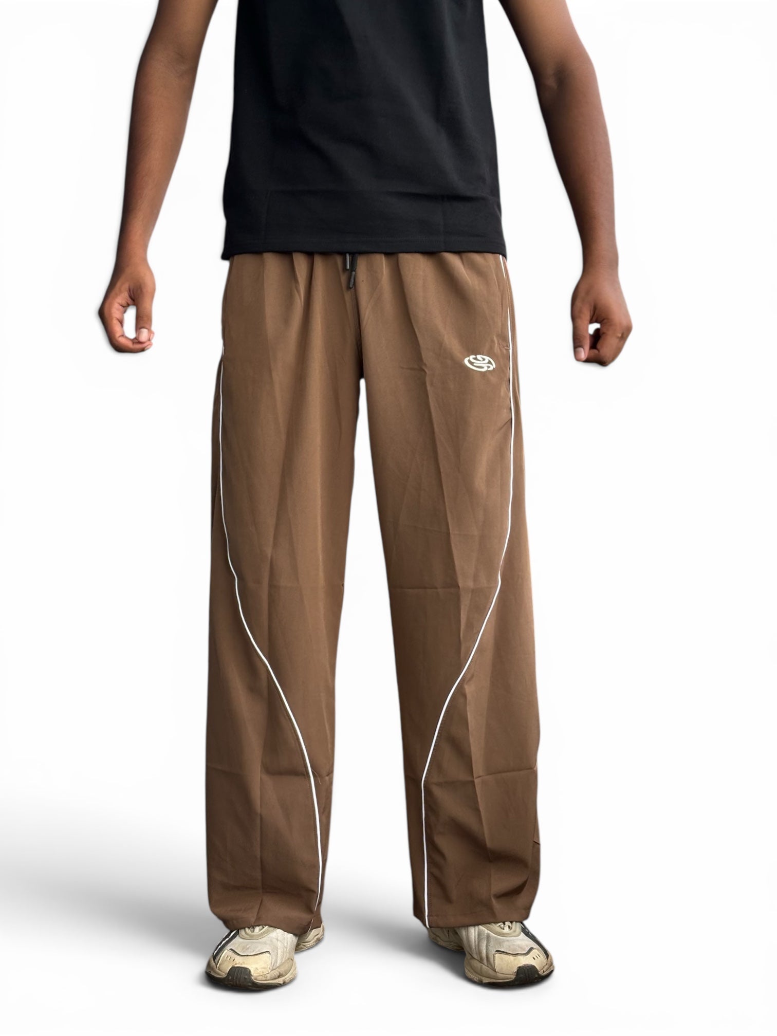 LOOSE FIT PIPING TRACK PANTS-CARAMEL BROWN